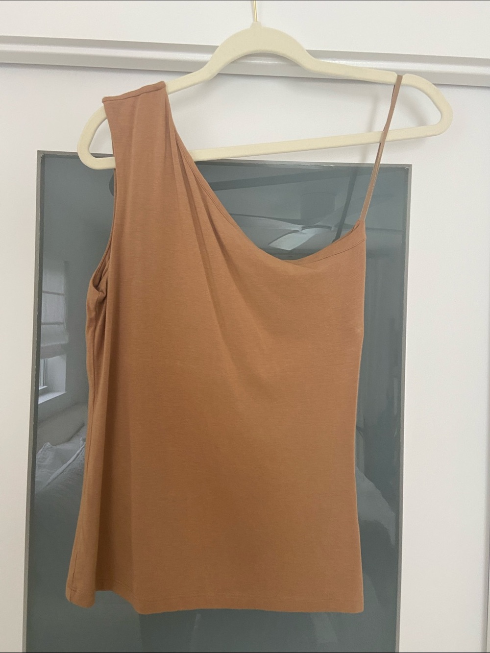 Cuyana One-Shoulder Camel Tan Top